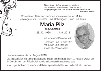 Traueranzeige von Maria Pilz von Hersfeld