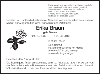 Traueranzeige von Erika Baun von Hersfeld