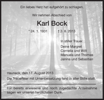 Traueranzeige von Karl Bock von Hersfeld
