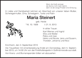 Traueranzeige von Maria Steinert von Hersfeld