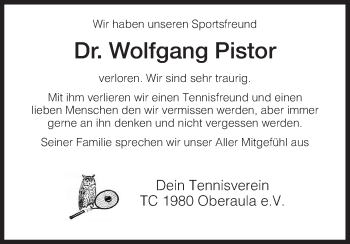 Traueranzeige von Wolfgang Pistor von Hersfeld