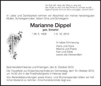 Traueranzeige von Marianne Dippel von Hersfeld