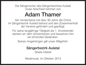 Traueranzeige von Adam Thamer von Hersfeld