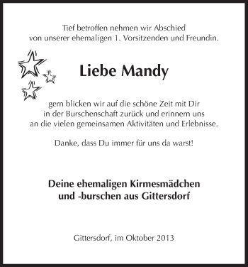 Traueranzeige von Mandy  von Hersfeld