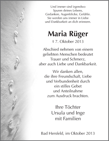 Traueranzeige von Maria Rüger von Hersfeld