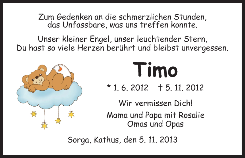  Traueranzeige für Timo Kreutzer vom 05.11.2013 aus Hersfeld