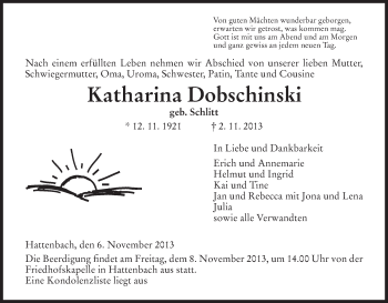 Traueranzeige von Katharina Dobschinski von Hersfeld