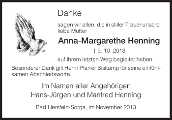 Traueranzeige von Anna-Margarethe Henning von Hersfeld