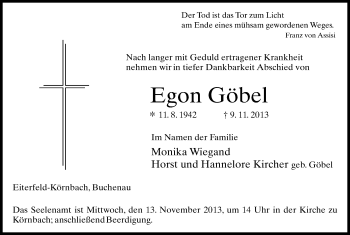 Traueranzeige von Egon Göbel von Hersfeld