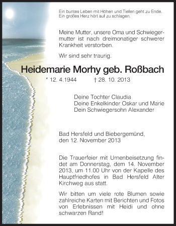 Traueranzeige von Heidemarie Morhy von Hersfeld