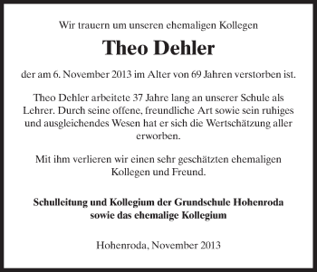 Traueranzeige von Theo Dehler von Hersfeld