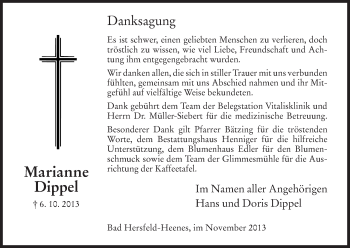 Traueranzeige von Marianne Dippel von Hersfeld