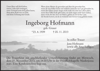 Traueranzeige von Ingeborg Hofmann von Hersfeld