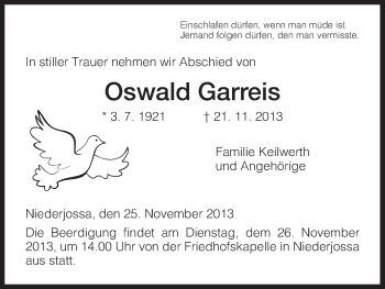 Traueranzeige von Owald Garreis von Hersfeld