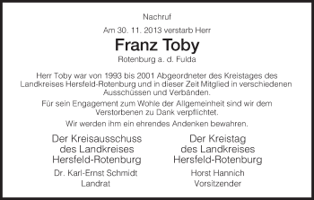 Traueranzeige von Franz Toby von Hersfeld