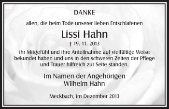 Traueranzeige von Lissi Hahn von Hersfeld