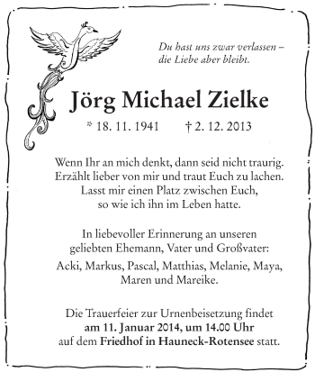 Traueranzeige von Jörg Michael Zielke von Hersfeld