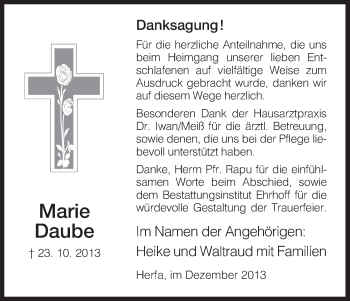 Traueranzeige von Maria Daube von Hersfeld