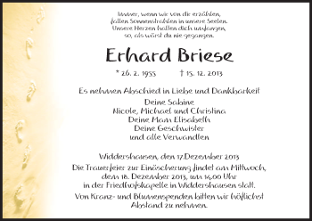 Traueranzeige von Ehrhard Briese von Hersfeld