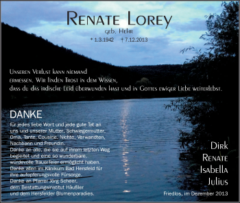 Traueranzeige von Renate Lorey von Hersfeld