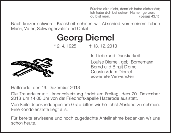 Traueranzeige von Georg Diemel von Hersfeld