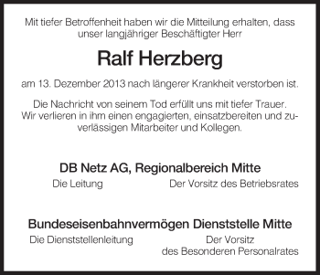 Traueranzeige von Ralf Herzberg von Hersfeld