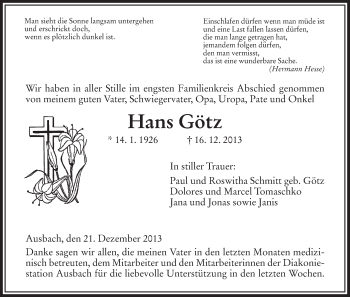 Traueranzeige von Hans Götz von Hersfeld