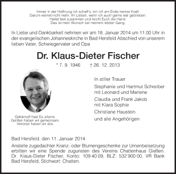 Traueranzeige von Klaus-Dieter Fischer von Hersfeld