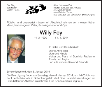 Traueranzeige von Willy Fey von Hersfeld