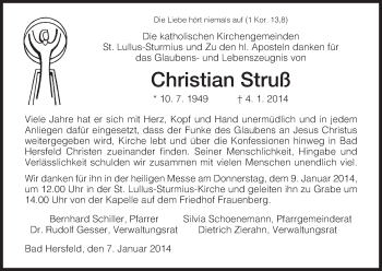 Traueranzeige von Christian Struß von Hersfeld