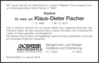 Traueranzeige von Klaus-Dieter Fischer von Hersfeld