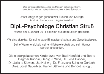 Traueranzeige von Christian Struß von Hersfeld