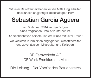 Traueranzeige von Sebastian Garcia Agüera von Hersfeld