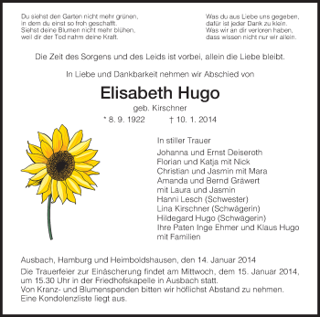 Traueranzeige von Elisabeth Hugo von Hersfeld