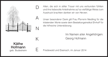 Traueranzeige von Käthe Hofmann von Hersfeld