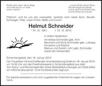 Traueranzeige von Helmut Schneider von Hersfeld