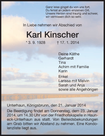 Traueranzeige von Karl Kinscher von Hersfeld