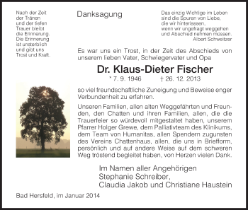 Traueranzeige von Klaus-Dieter Fischer von Hersfeld