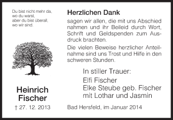 Traueranzeige von Heinrich Fischer von Hersfeld