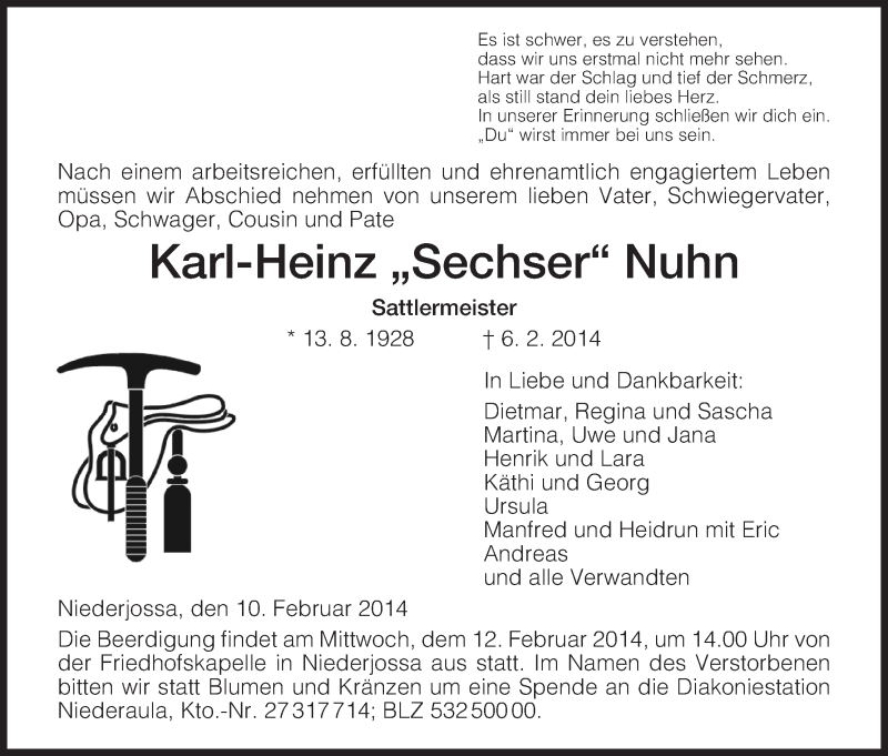  Traueranzeige für Karl-Heinz  Nuhn vom 10.02.2014 aus Hersfeld