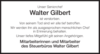 Traueranzeige von Walter Gilbert von Hersfeld