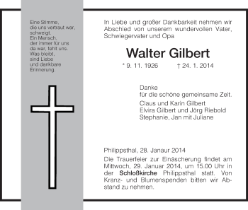 Traueranzeige von Walter Gilbert von Hersfeld