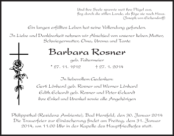 Traueranzeige von Barbara Rosner von Hersfeld