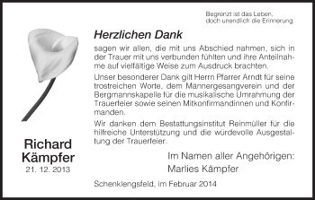 Traueranzeige von Richard Kämpfer von Hersfeld