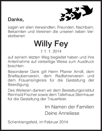 Traueranzeige von Willy Fey von Hersfeld