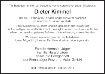 Traueranzeige von Dieter Kimmel von Hersfeld