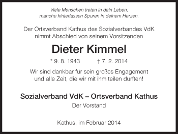 Traueranzeige von Dieter Kimmel von Hersfeld