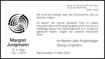 Traueranzeige von Margret Jungmann von Hersfeld