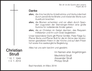 Traueranzeige von Christian Struß von Hersfeld