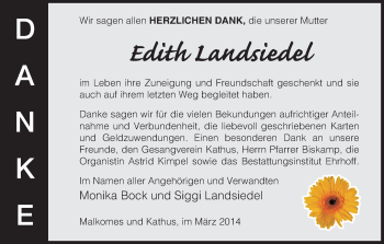 Traueranzeige von Edith Landsiedel von Hersfeld